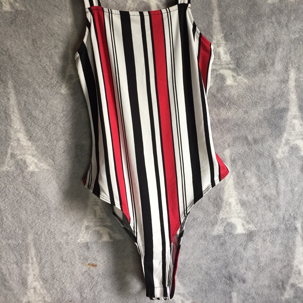 Red black and white Bodysuit.